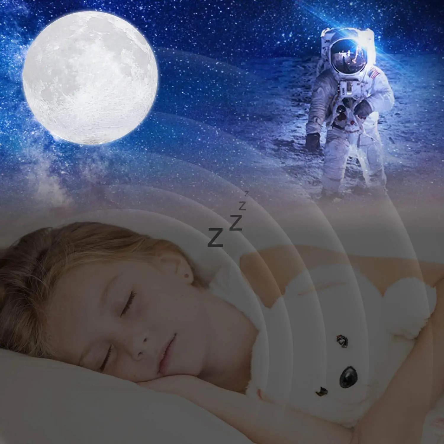 3D Star Moon Light Kids Night Light Lamp 16 Colors LED Moon Lamp with Wood Stand, Remote & Touch Control USB Rec