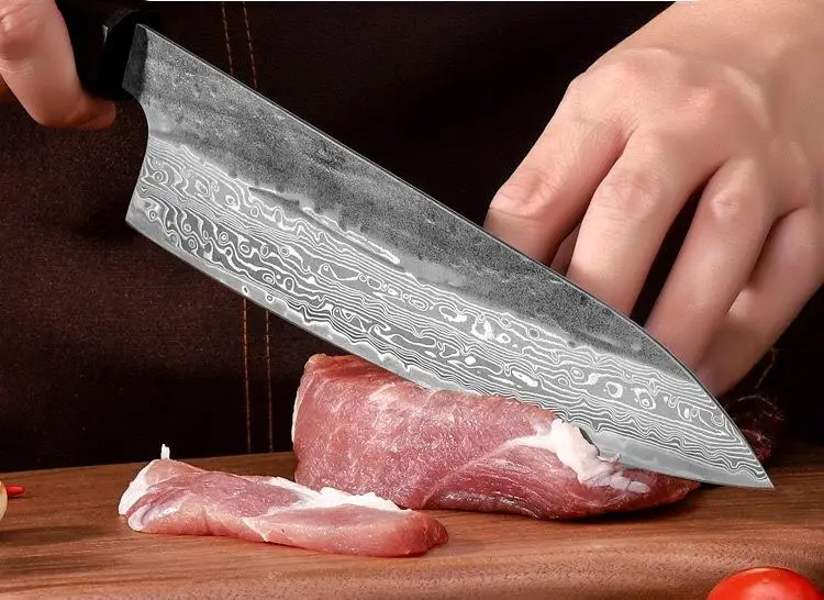 Damascus Steel VG10 Japanese Chef Knife - Hand Forged High Carbon Kitchen Knife with Wood Handle
