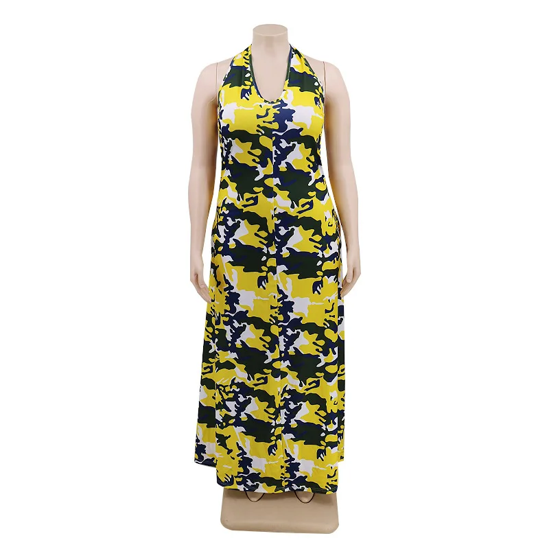 Woman Summer Camouflage  Strapless Long Sleeveless Plus Size Print Dress