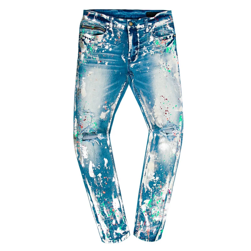 DiZNEW  OEM/ODM factory customize splash washed men jeans distressed jeans details