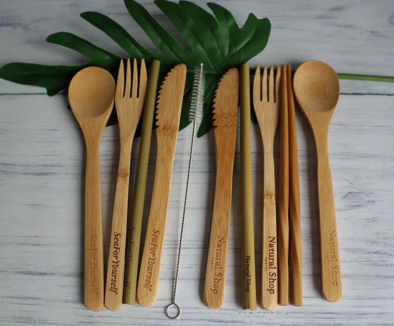 Edible Cutlery Bamboo Travel Utensils With Carrying Case Biodegradable