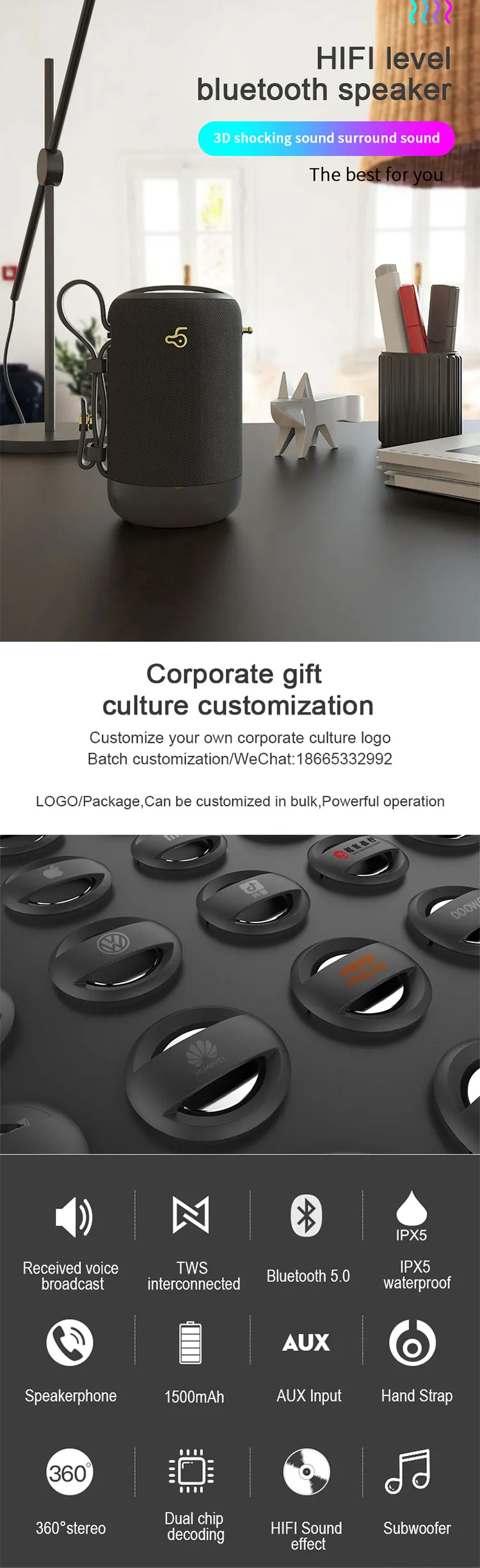 Custom gift IPX5 waterproof and dustproof portable outdoor tws bluetooths speaker - ANKUX.COM