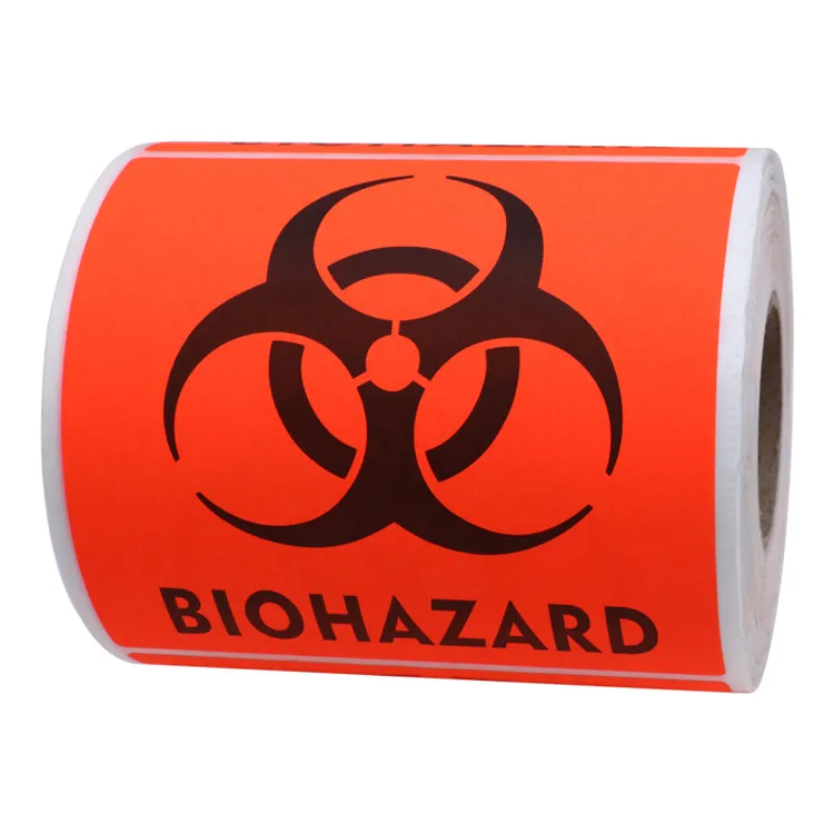 Hybsk Biohazard Warning Labels 4 X 4 Inch Fluorescent Redorange