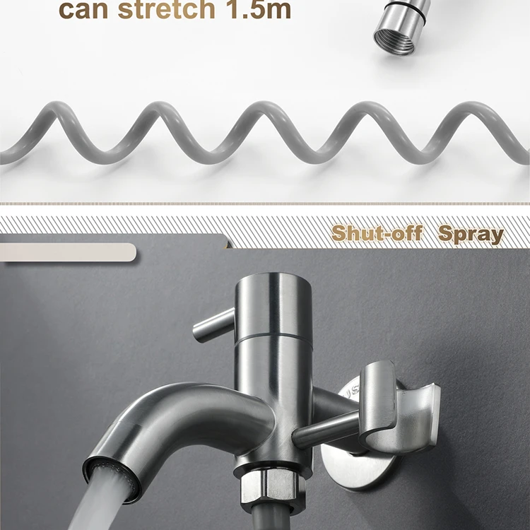 HIDEEP Mop Pool Faucet Handheld Shattaf Sprayer with 1.5m PVC Shower Hose & Base Stainless Steel Toilet Bidet Faucet Set