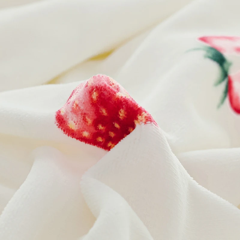 Ins Small Fresh Style White Strawberry Pattern Lambskin Double Layer Good Sleeping Warm Winter Blanket