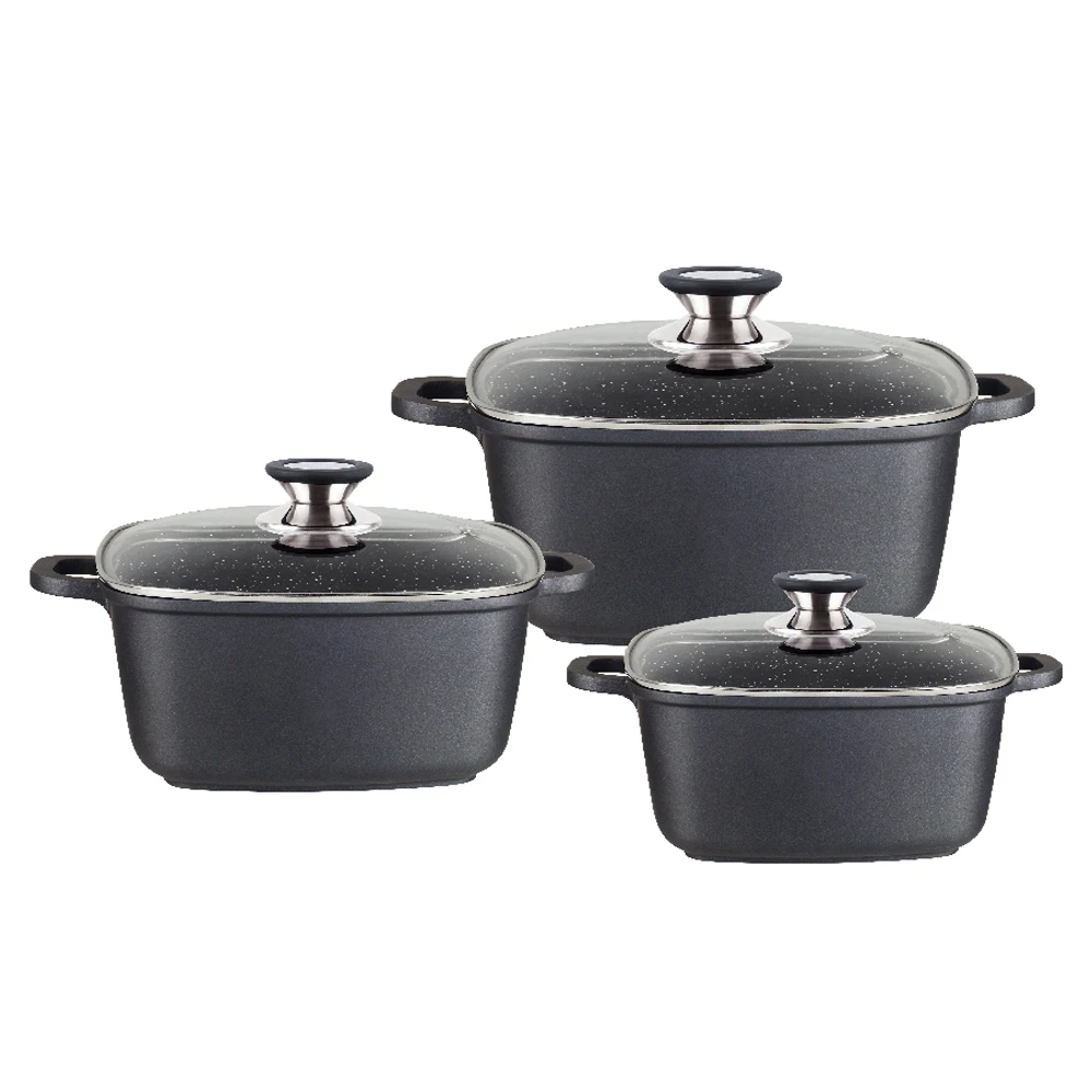 6pcs Pink Aluminum Stone Granite Marble Coating Cookware Sets With