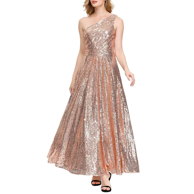 Women One Shoulder Sequin Evening Prom Dress Bridesmaid Dress - Buy ...
