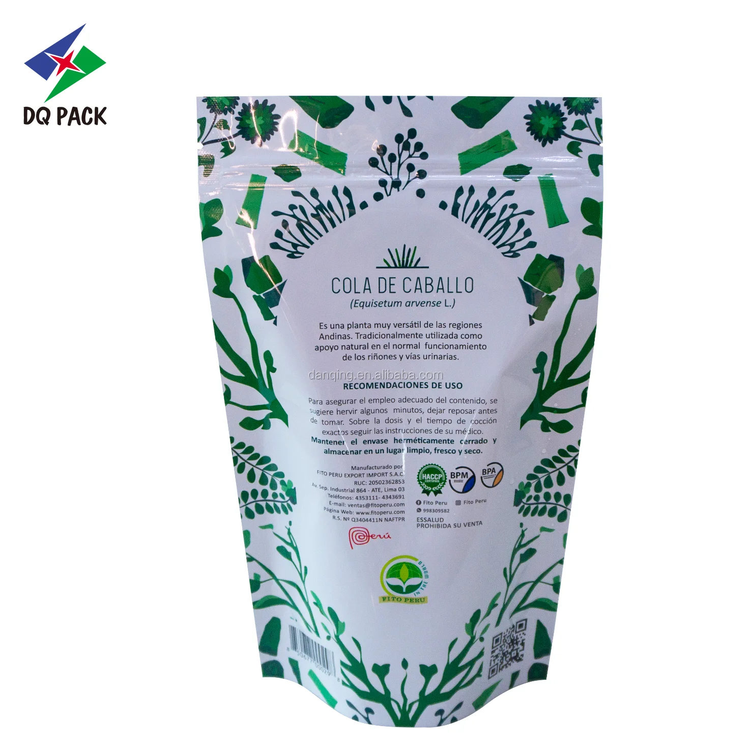 DQ PACK Herbal Grass Stand Up Pouch with Zipper Moisture Proof Packaging Bag