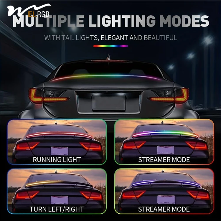 Car Trunk Rear Spoiler Roof Lip Kit 52 Inch Rgb Led External General