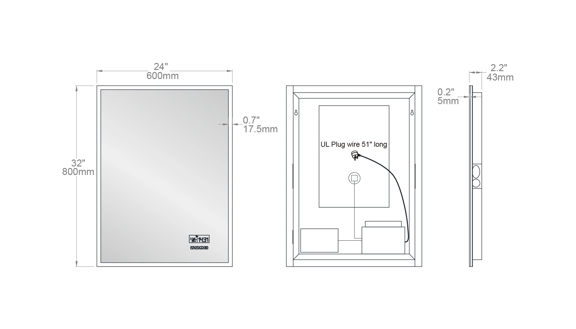 Anti-fog Function MLE6800-LCD  Rectangle Vertical Wall-mounted Smart Touch Screen Led Bathroom Mirror