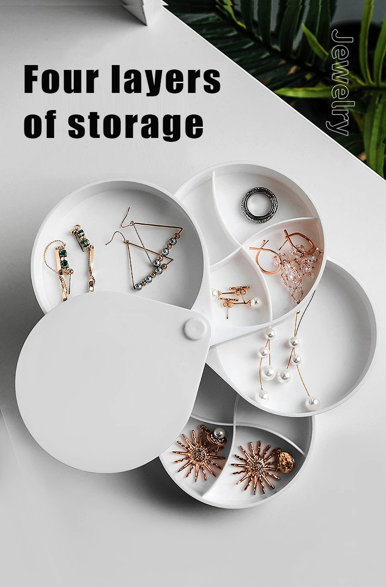 360 Degree Rotating Jewelry Storage Box 4 Layers Jewelry Holder for Necklace Bracelet Ring Earring Small Items Container Case