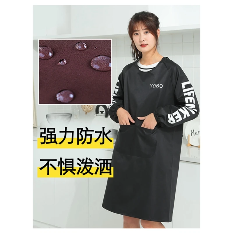 Apron fashion kitchen waterproof and oil-proof long sleeve cooking work with N3 