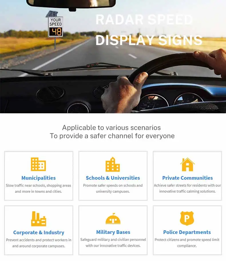 Led Car Sign Road Traffic Safety Warning Solar Radar Detector Speed