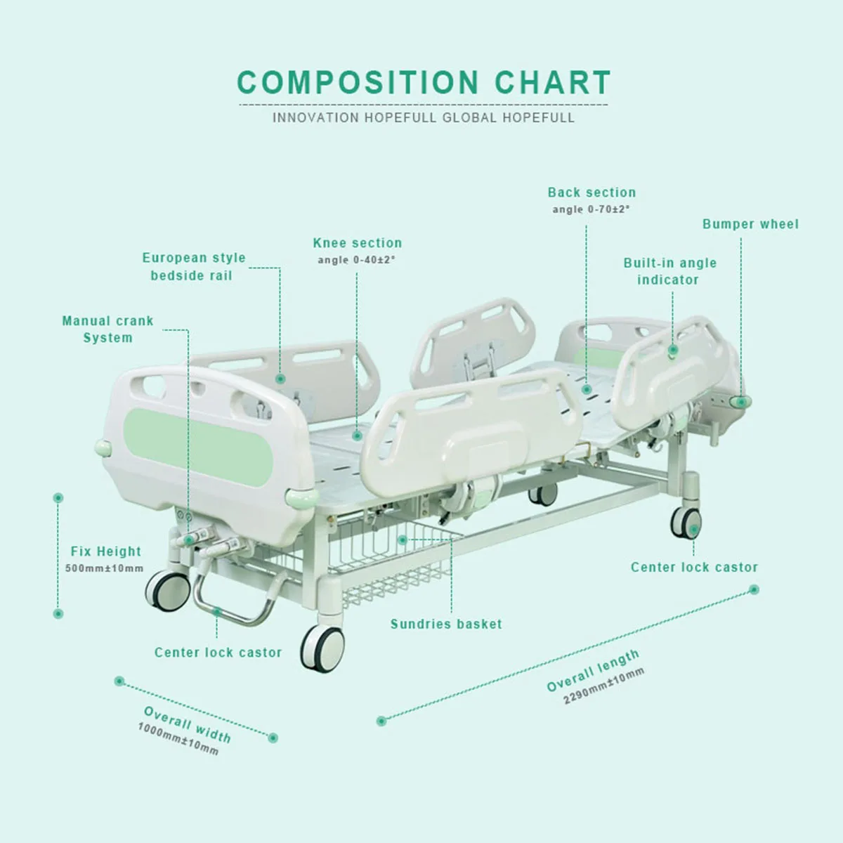 Adjustable Hospital Beds Medical Equipment Furniture 2 Crank Manual