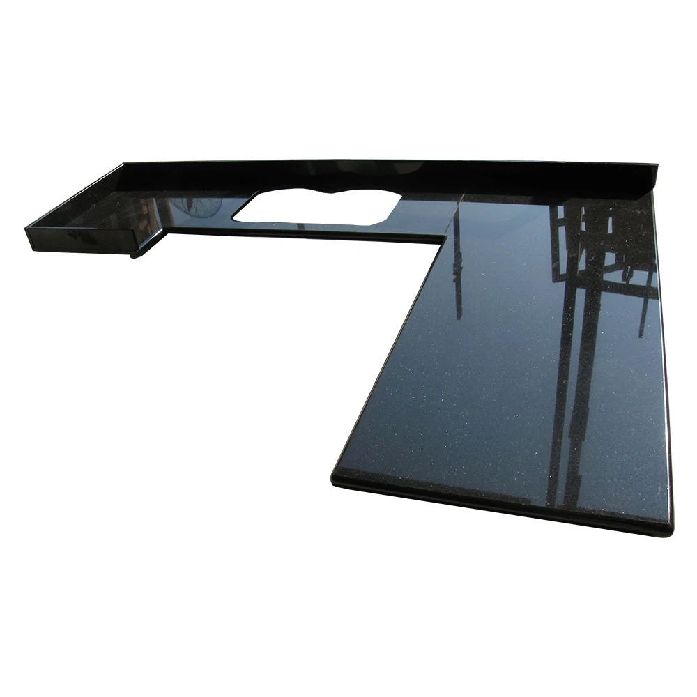 Encimera De Cocina De Granito Galaxia Negra Con Bordes Redondeados En