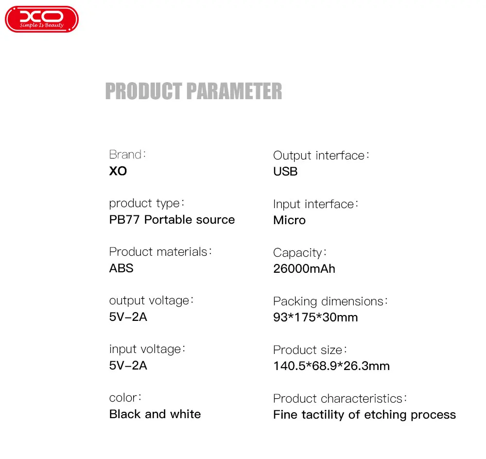 XO-PB77 Factory Price 26000mah Polymer Battery Power Bank