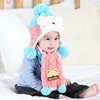 2pcs/set New Child Winter Thicken Keep Warm Bear Hats & Scarf Baby Cartoon Knitted velvet earmuffs suit hat Cap for Boy Girl
