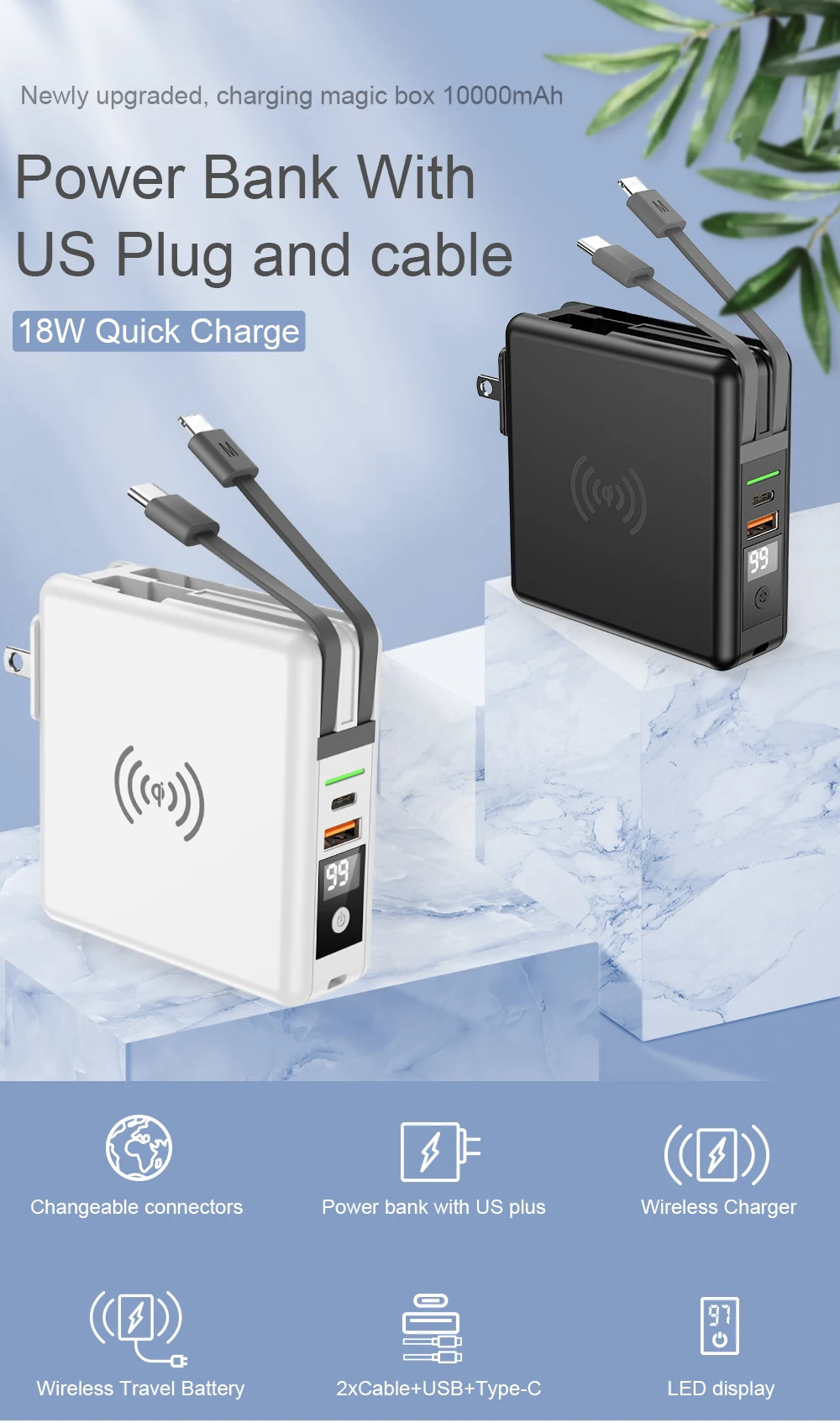 6 In 1 Universal Portable High Capacity 10000mah Wall Plug Power Bank