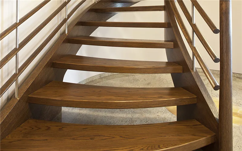 Helical Trappenhuis Timber Stair Carbon Steel With Wood Grain Painting Staircase Wooden Step For Home Indoor Use