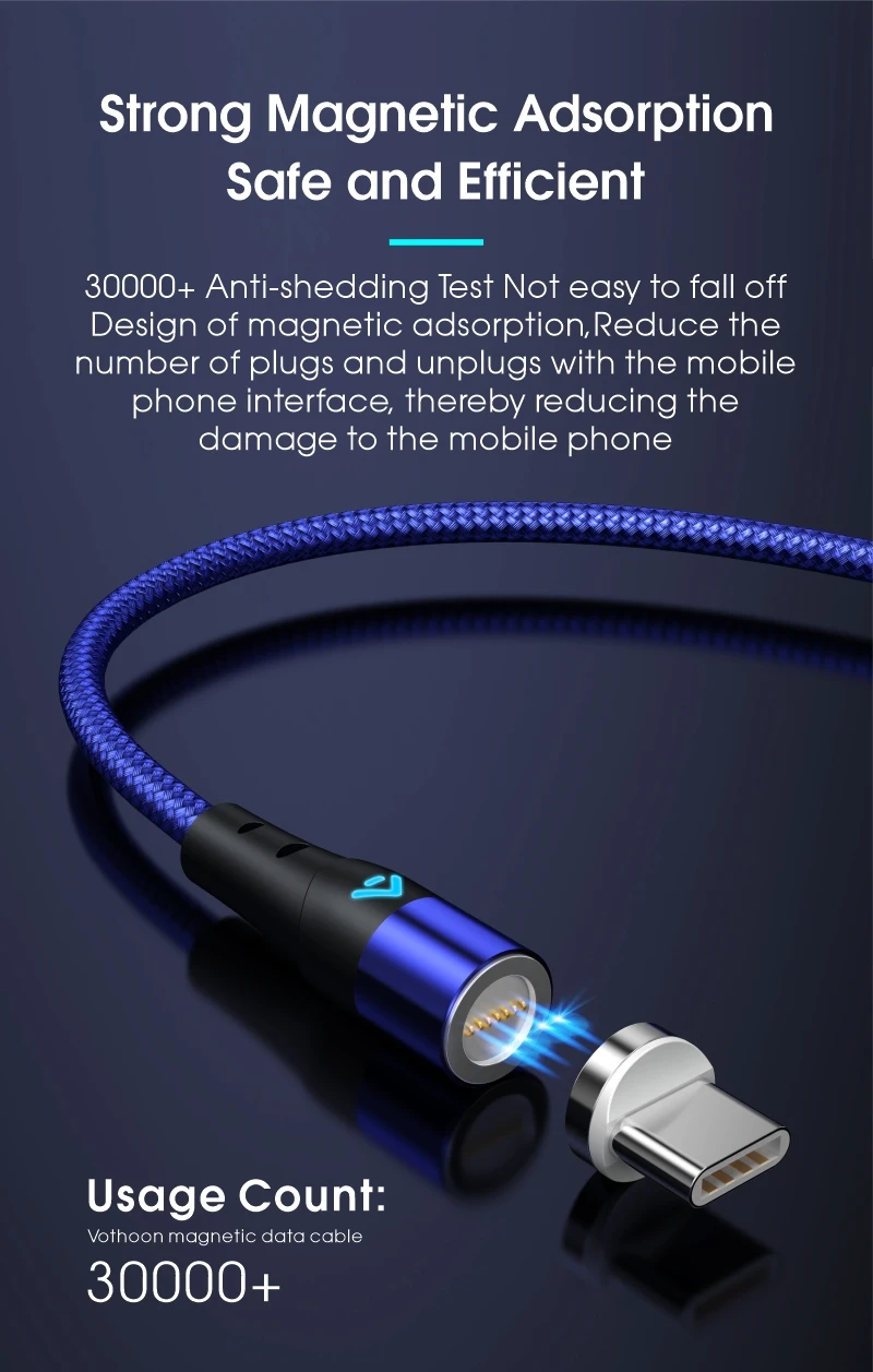 360 Rotation Nylon Braided 3A Magnetic Data Cable for Samsung Type C Cable 3 in 1 Magnetic Charging Cable Micro USB Data Line - ANKUX.COM
