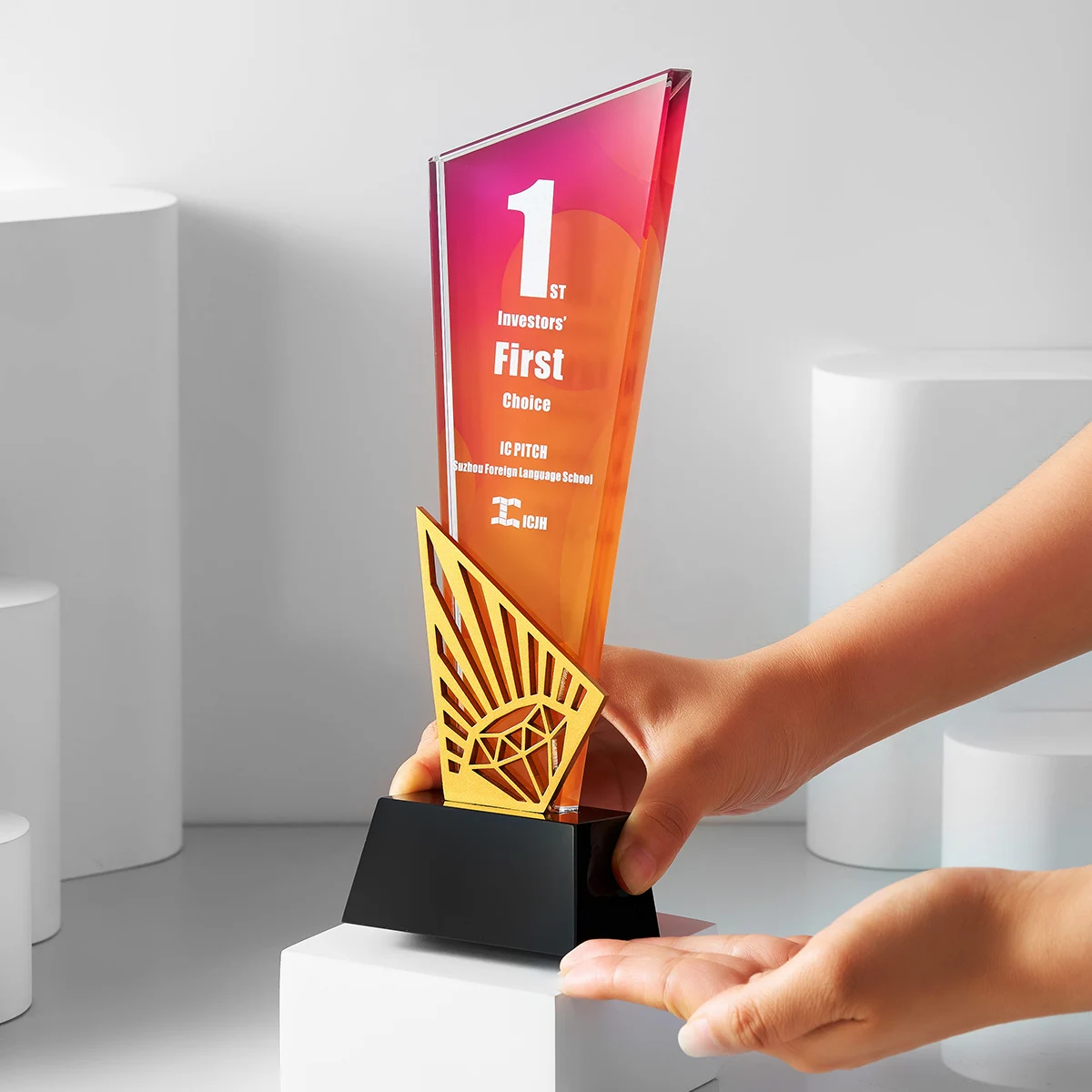 product customized eco friendly metal crystal trophy glass metal awards for trophies medals  plaques wdy 0420-4