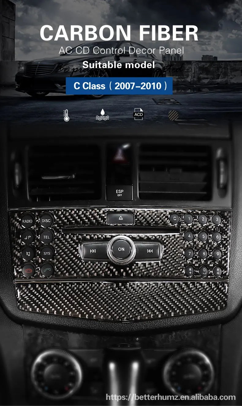 Zerama Panel de Control Central de Fibra de Carbono Multimedia Ajuste de la Cubierta del reemplazo para Mercedes W204 C Clase 2010-2013