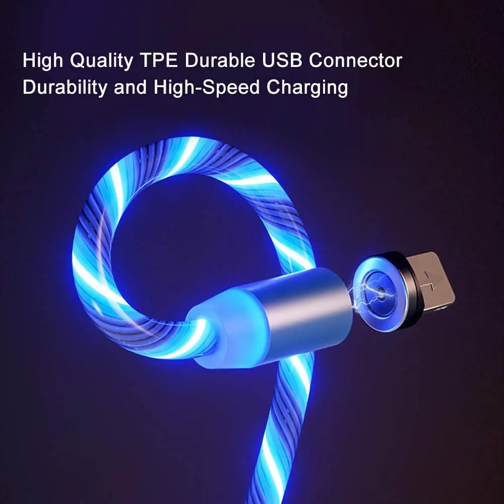 Shemax Led Flowing Charger Cable Light Up Strong Magnetic Charging