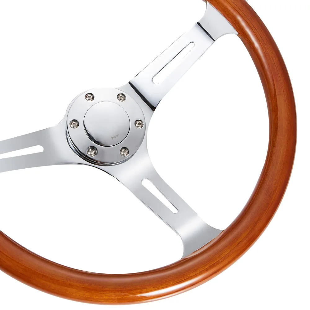 Car Accessories 15'' Chrome Spoke Vintage Classic Wood Grain 6bolt