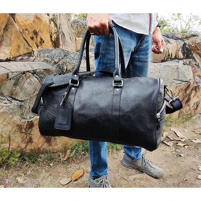 Luxury Black Leather Travel Duffle Bag Original Leather Weekender Men's