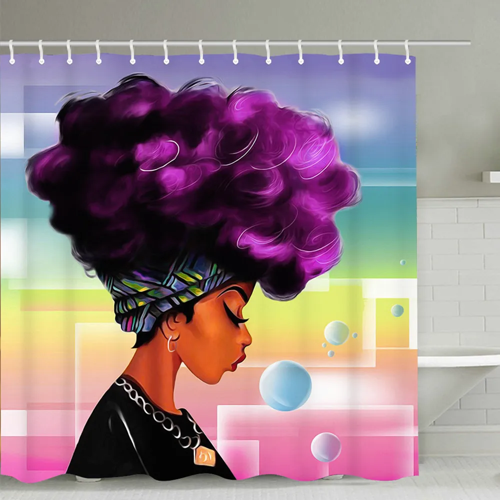 
2019 Amazon Top Seller Africa Black Girl Magic African American Print Premium Fabric Shower Curtain 71*71 inch 