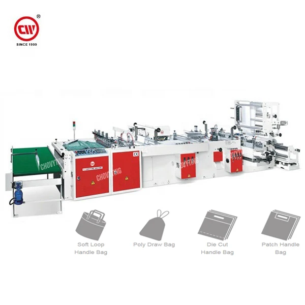 
automatic PE HDPE LDPE plastic shopping bag making machine Biodegradable patch soft loop handle Carry bag making Machine 