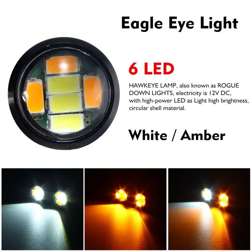 Car LED Eagle Eyes Light 23mm Dual Colors White/Yellow 5630 6SMD Auto Fog Lights DRL Daytime Running Light Signal Lamp 12V