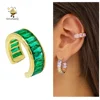 Slovehoony 925 Sterling SIlver No Piercing Ear Cuffs Emerald Green Color CZ Baguette Ear Cuff Earrings For Woman