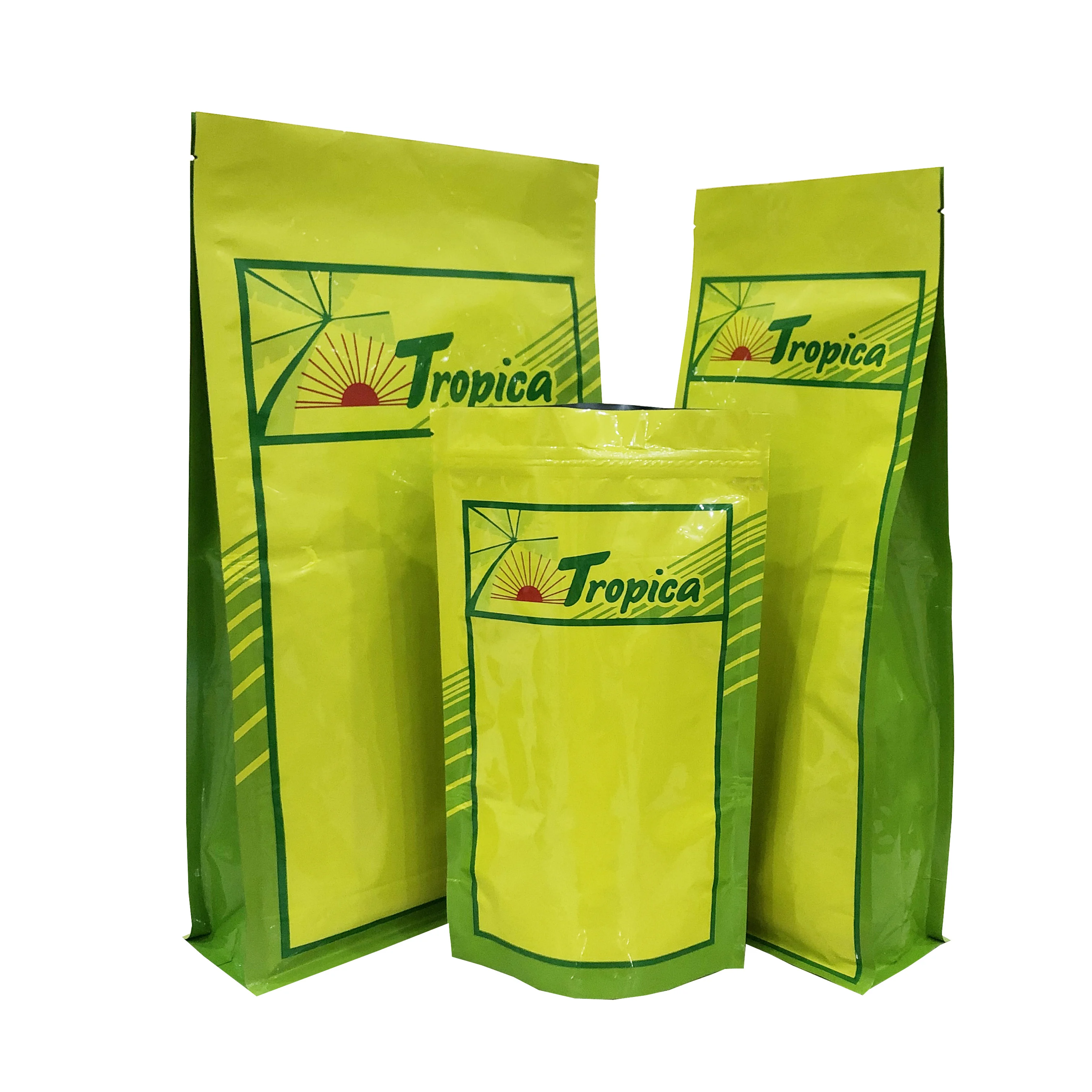 Custom Printed Smell proof Resealable Tea Seed Flat Block Bottom Stand Up Sack Mylar Ziplock Pack Pouch