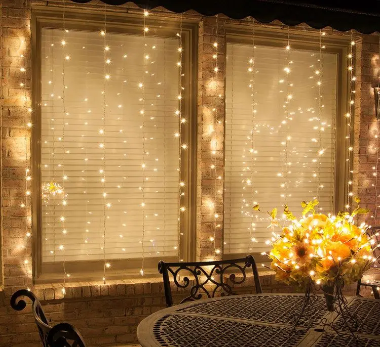 Xmas Garland Outdoor Led Lights 150 Led Curtain Light String Window Icicle Lights For Party Wedding