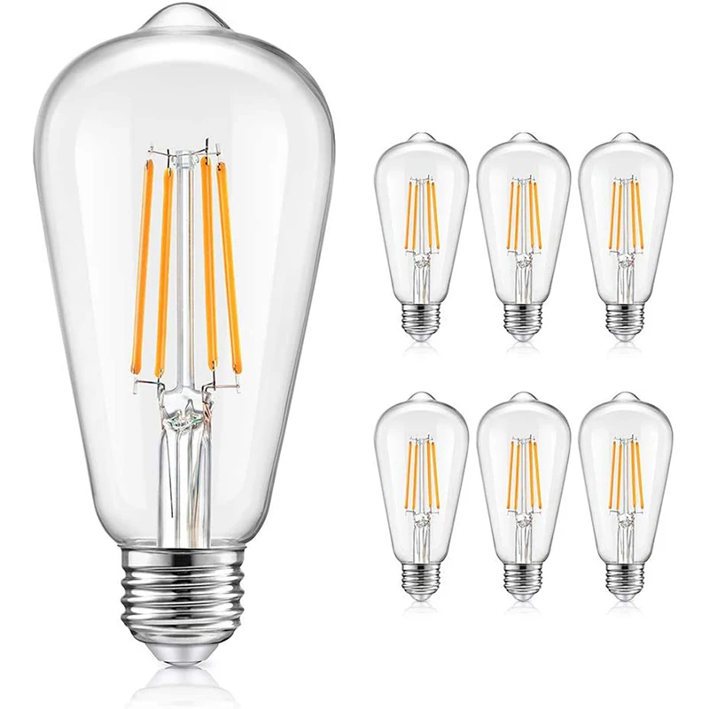 Worbest Vintage LED Edison Bulbs 8W ST64 LED Filament E26 Medium Base Light Bulbs High Brightness Clear Glass for Bedroom Office