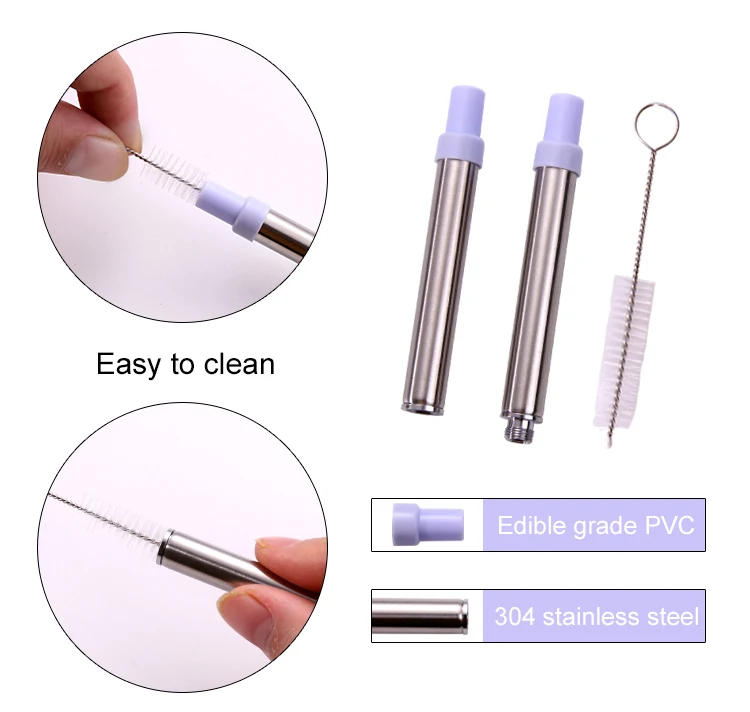 Drinking Telecoping Reusable Portable Metal Custom Logo Black Teleschope Straw Stainless Steel Telescopic Straw