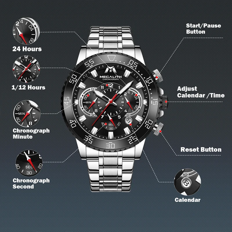 Megalith 8226 3ATM Waterproof Classical Chronograph Business Gifts for Men