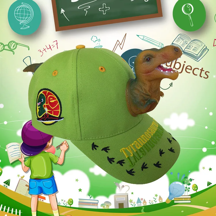 Boy’s Sun Hats 3D T-rex Dinosaur Baseball Caps Cotton Funny Snapback Birthday Crazy Hats for Boys Kids Green 