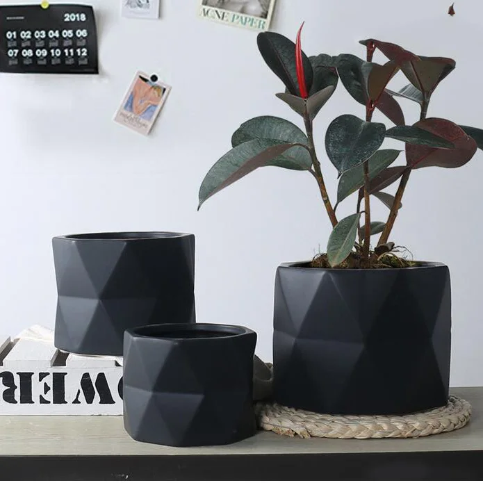 Chinese Flower Pots & Planters Geometric Design Matt Glazed Medium Size