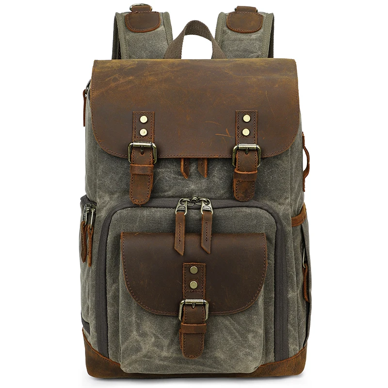
Professional custom water proof waxed canvas backpack camera vintage bag photography 