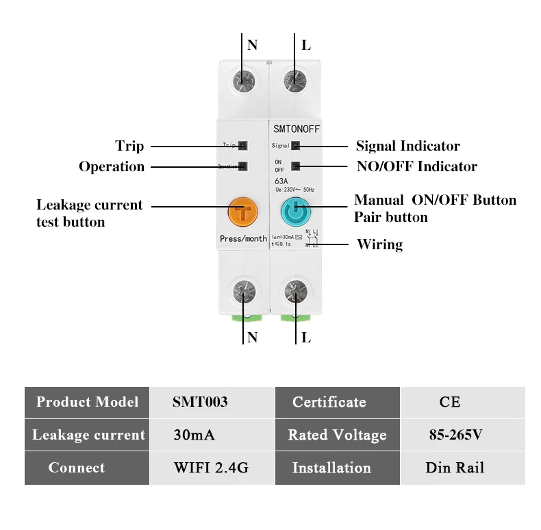 eWelink Single phase Din rail WIFI Smart Energy Meter leakage protection remote read kWh Meter wattmeter voice control alexa