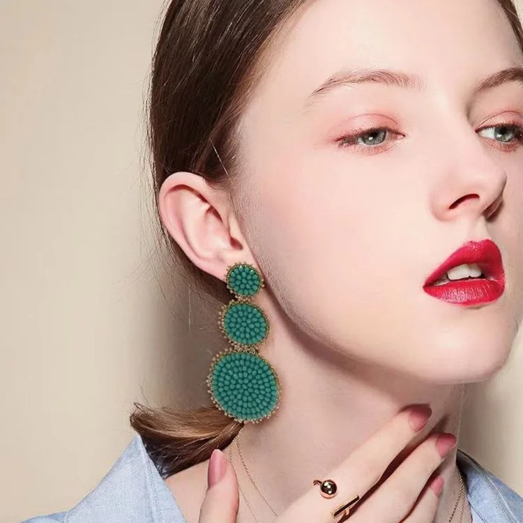 Women Retro Multi-Color Bohemian Water Drop Party Earrings Ear Stud Jewelry D
