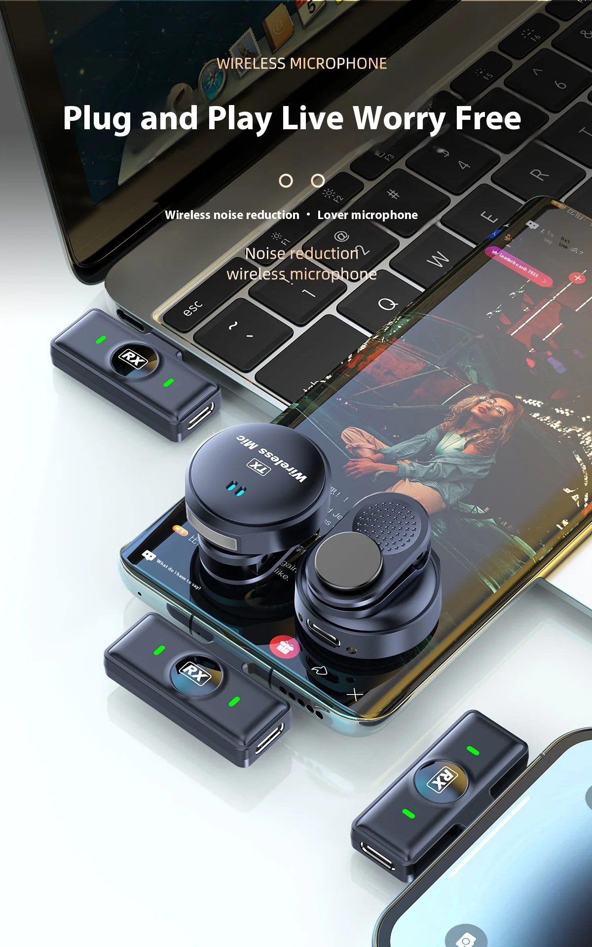 Q8 2.4G Wireless Microphone LED Button Magnetic Noise Reduction for IOS Mobile  Outdoor  Video Recording Collar Clip Radio