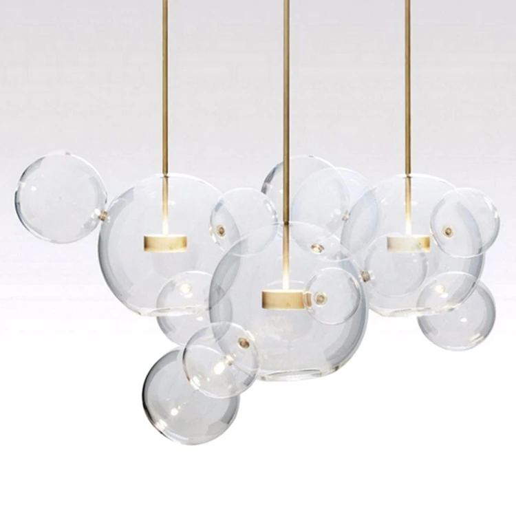 European nordic modern gold copper designers decorative kitchen mini clear glass bubble ball led light chandelier pendant lamp