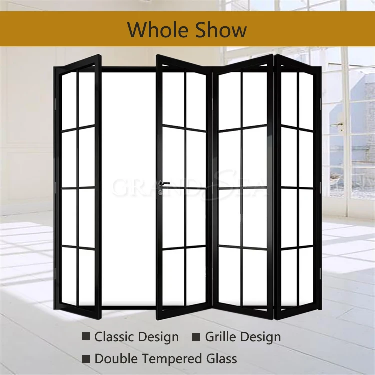 Latest Grill Design Glass Aluminum Folding Exterior Black Doors For ...