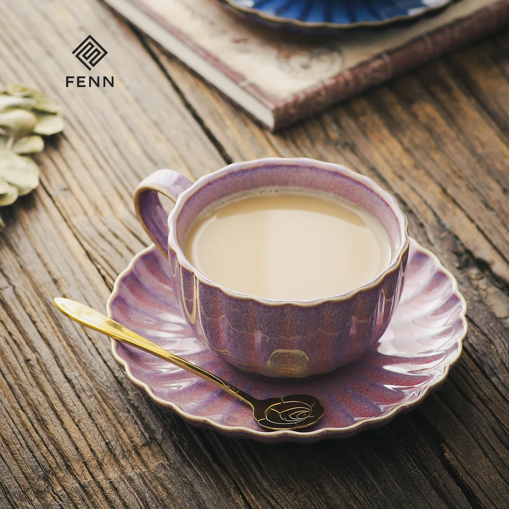 product fenn top popular retro ceramic 250ml fambe begonia wholesale vintage tea coffee cup and saucer gift set custom-65