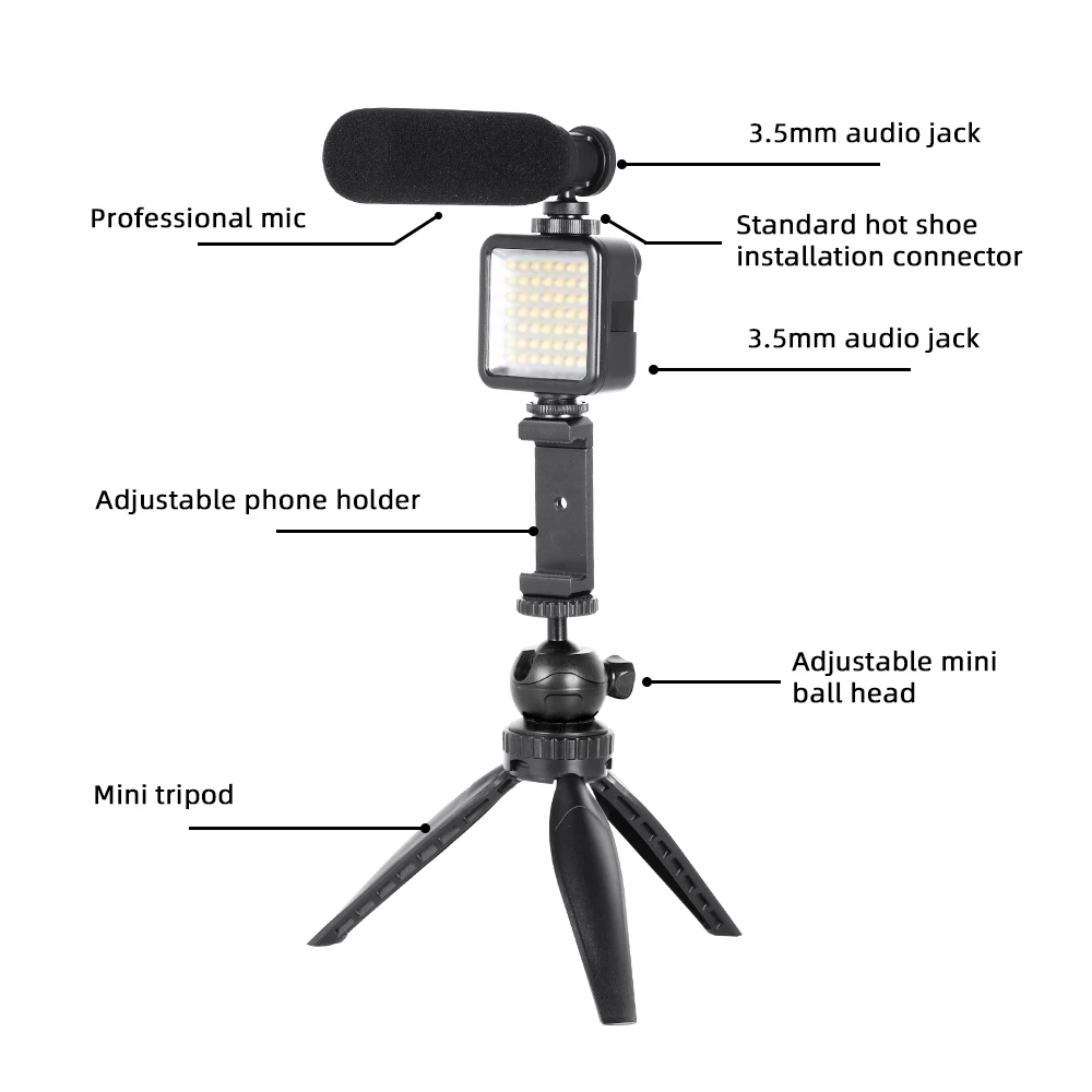 Professional Vlog Microphone With Led Light For Broadcasting Communication Video Recording Buy