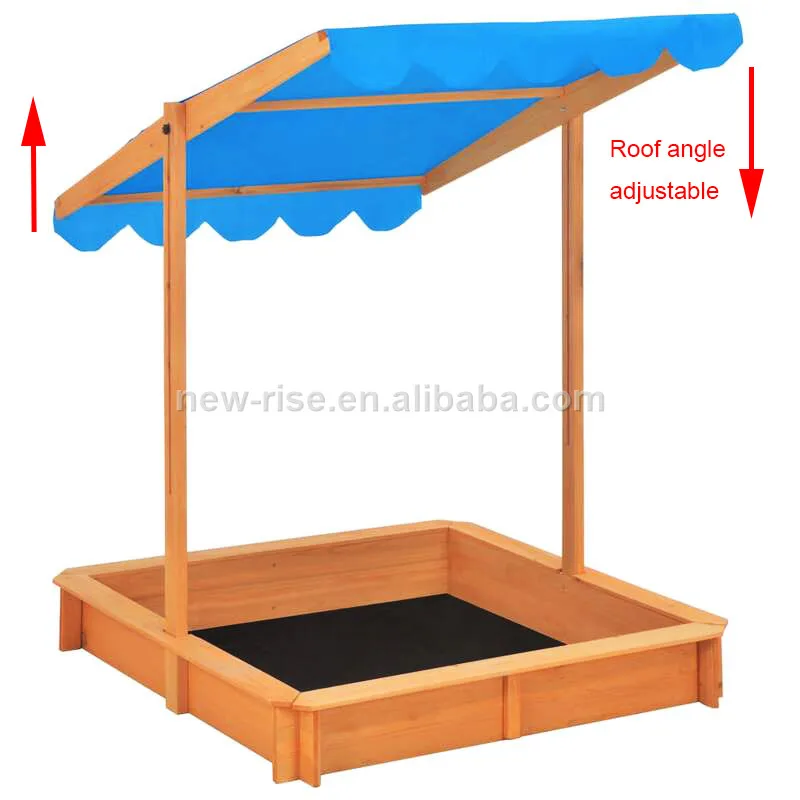 Wooden Garden Sand Pit With Adjustable Roof Sun Protection Wooden ...