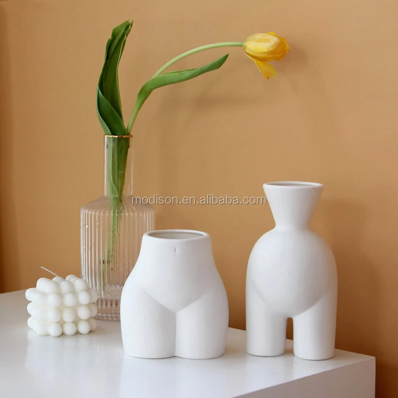 Abstract Human Body Creative Ceramic Handmade Vase Flower Art Crafts Modern Half-length Vase 